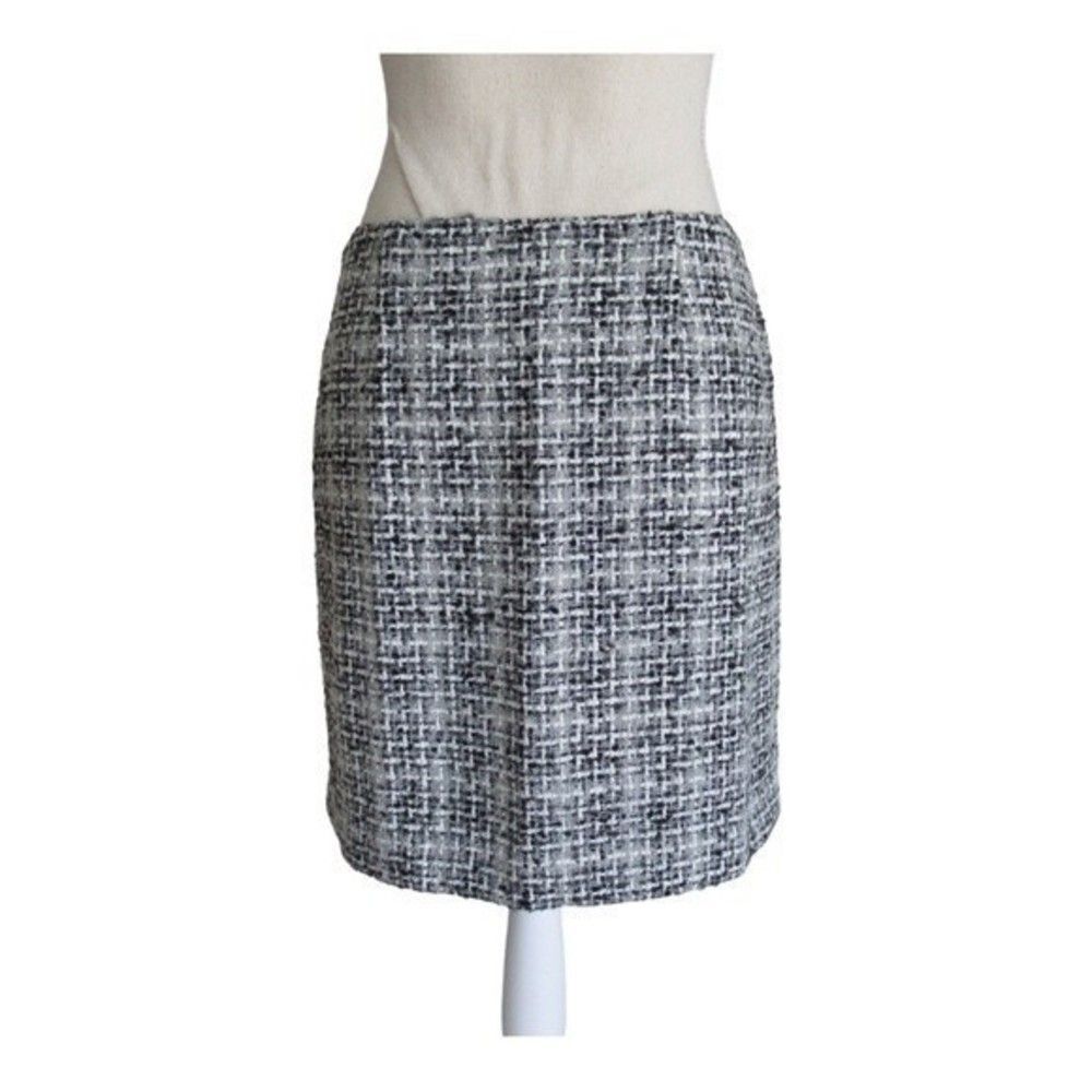 Nine West Black White & Gray Tweed Plaid Mini Skirt